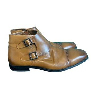 Express Men's Brown Leather Buckle Strap Ankle Boots Size 10